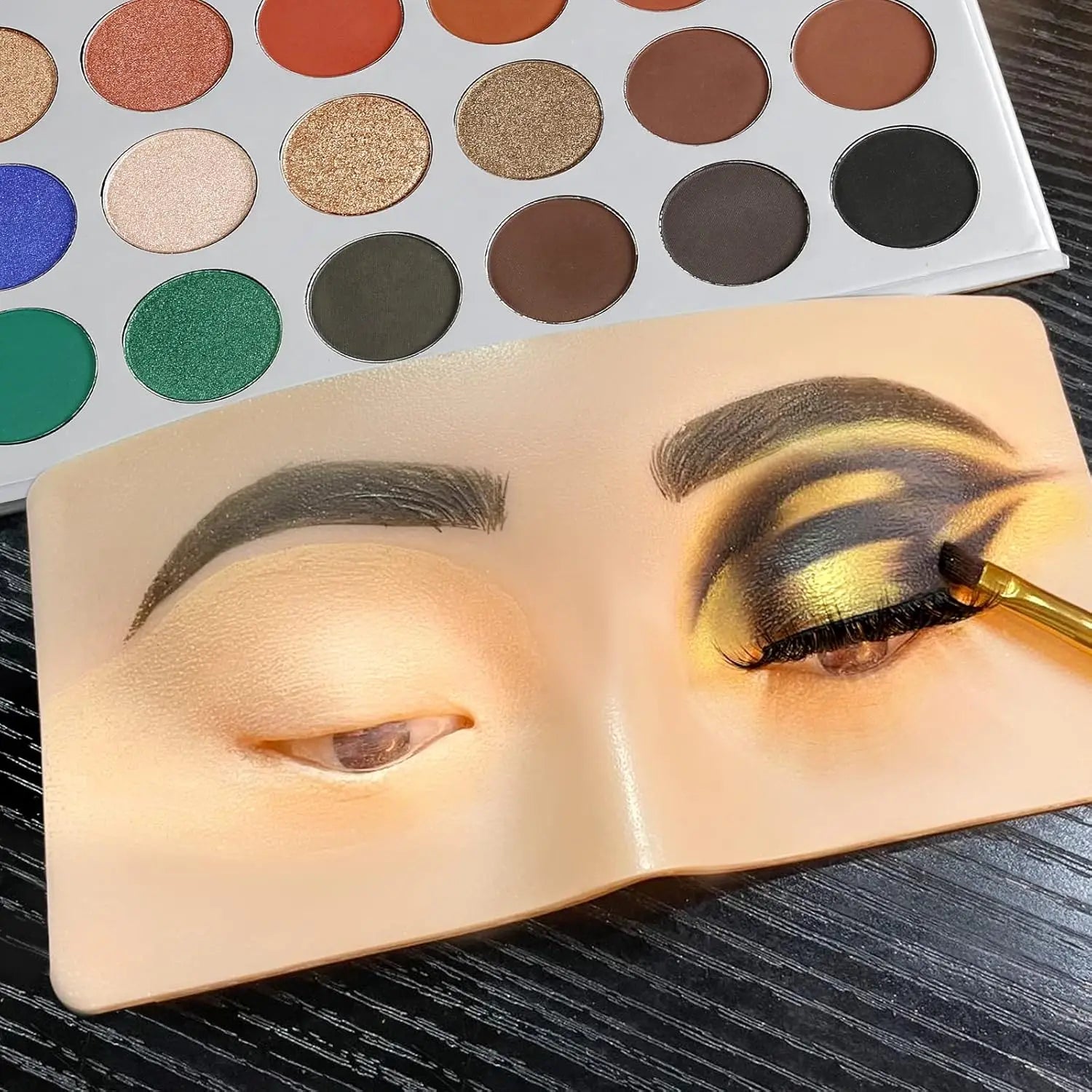 Wheat Silicone Makeup Practice Board with Pearl Stickers and Brushes - Suitable for Makeup Artists and Beginners